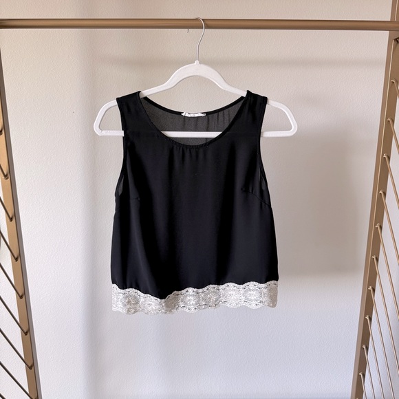 Lush Tops - LUSH Lace Trim Crop Sleeveless Blouse